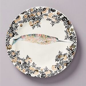RARE Josie Shenoy Anthropologie narwhal plate. $100 for SET OF FOUR ONLY.